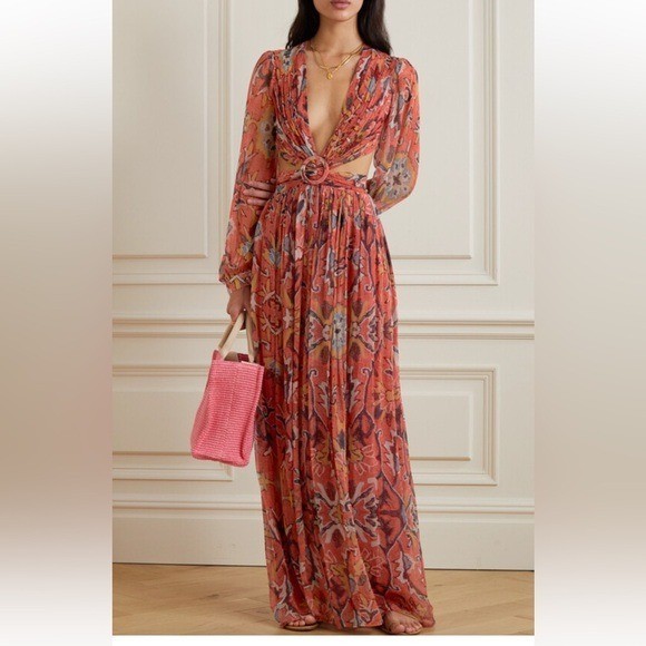 HANNAH ARTWEAR Rio Open-back Cutout Floral-print Georgette Maxi Dress Size XS/0