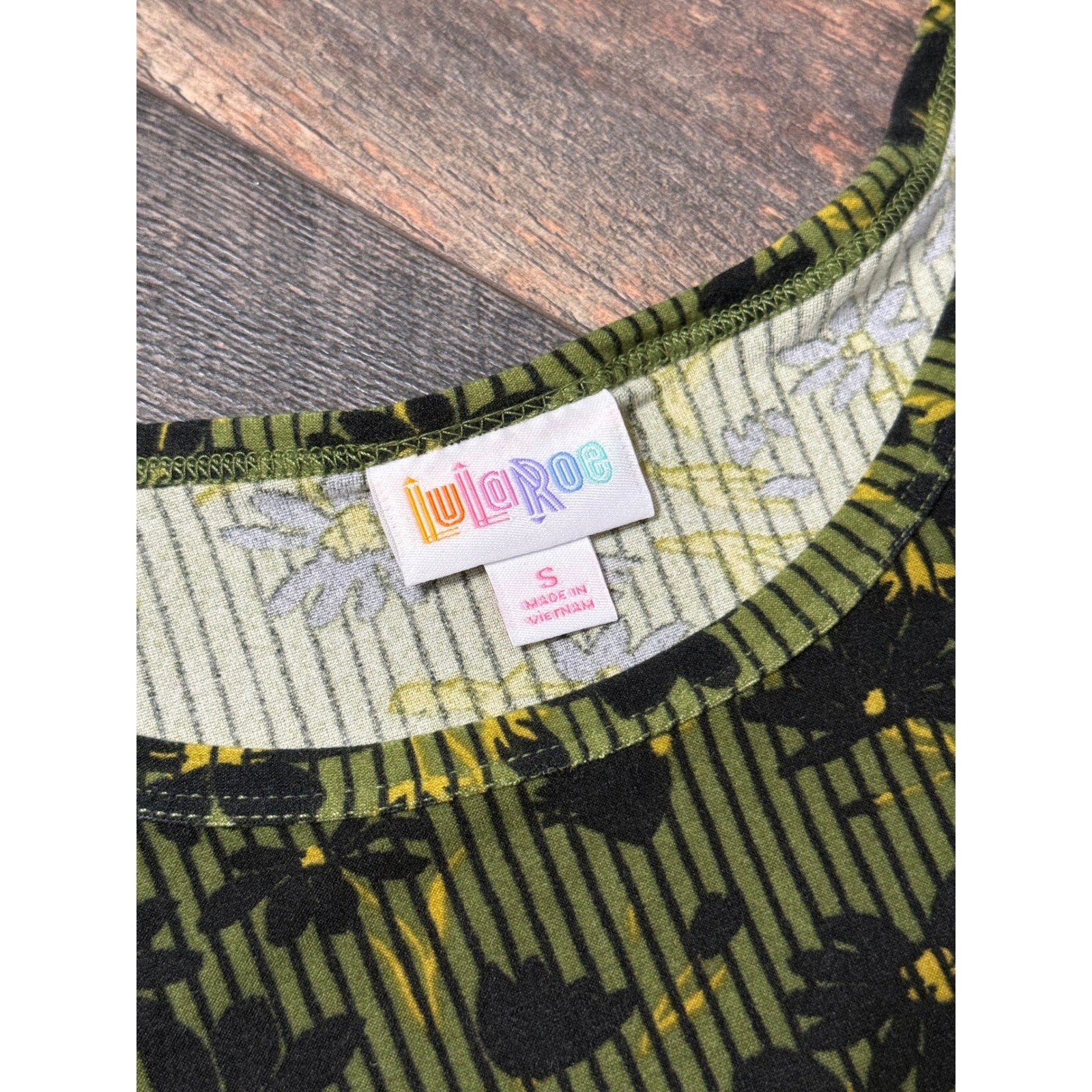 LuLaRoe Carly Dress Womens Small Green Black Floral Stripe High Low Pocket NEW