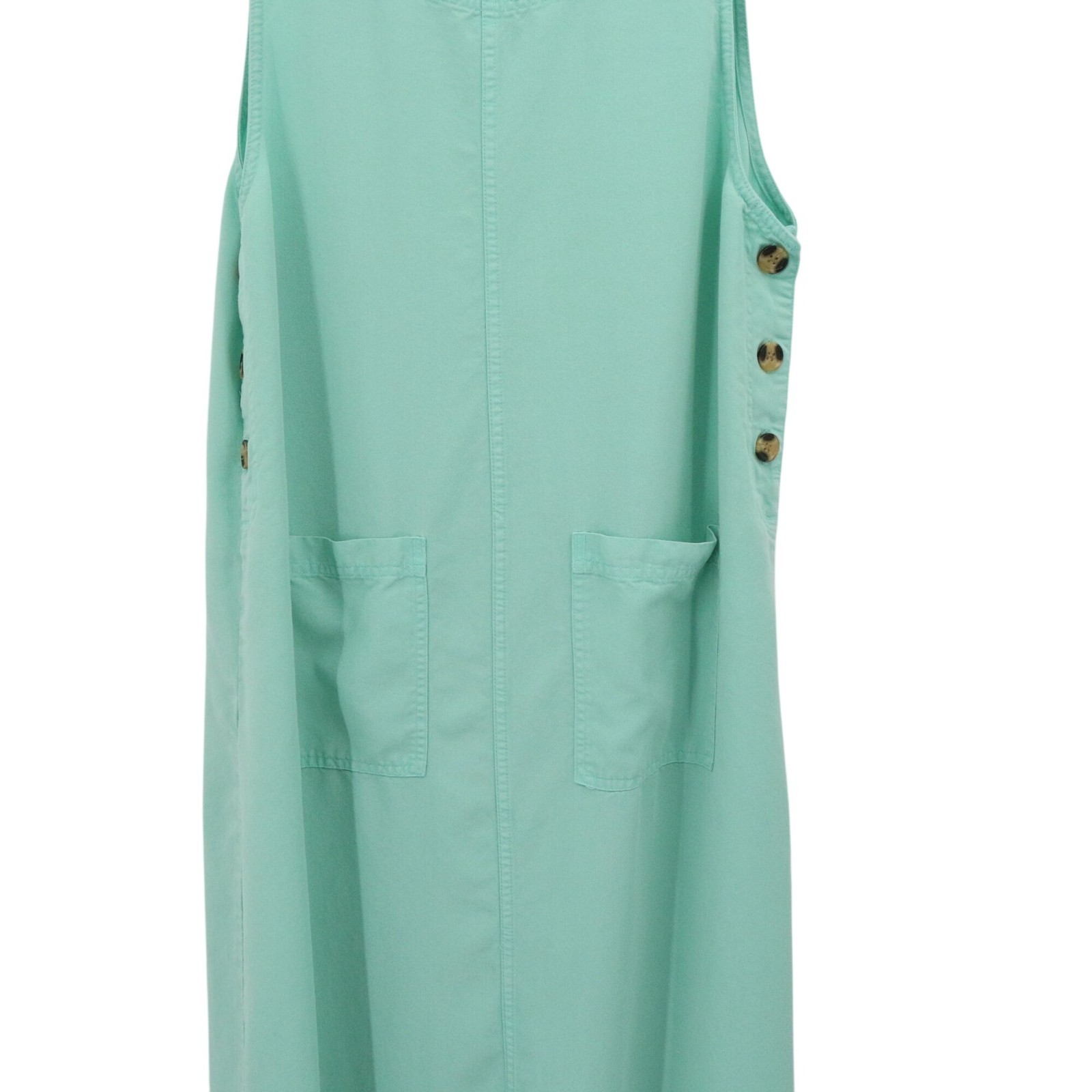 Amy K Su AKS Tencel Pinafore Jumper Maxi Buttoned Pockets Mint Green Dress M