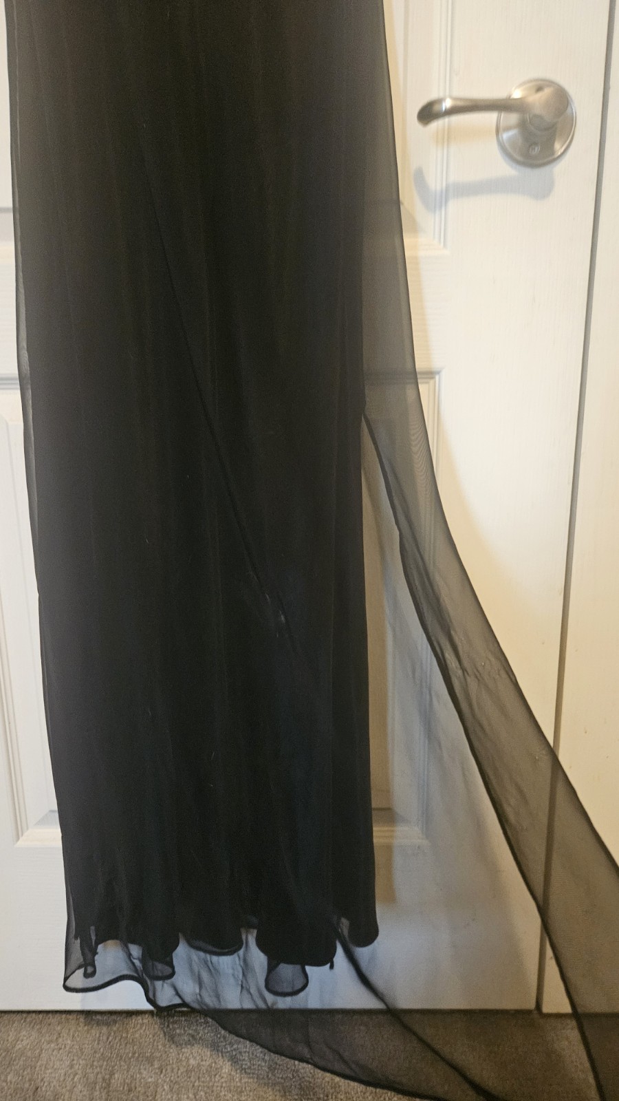 Vintage 90s Fiesta Black Beaded Chiffon Prom Dress Medium Y2K Spaghetti Strap