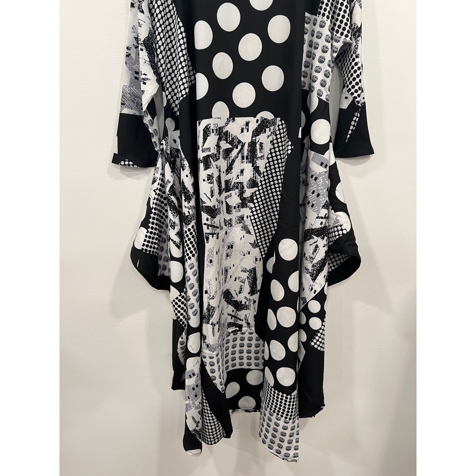 CAARA Midi Dress Womens Medium Black White Polka Dot Tie Waist ModiChic Office