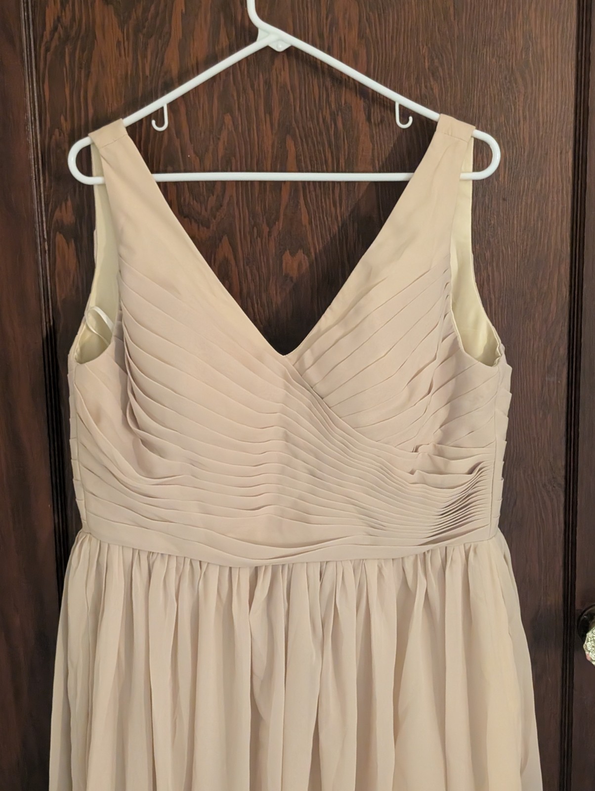 Ryanth Beige Cream Pleated Chest Tank Corset Back Maxi Bridesmaid Formal Mother