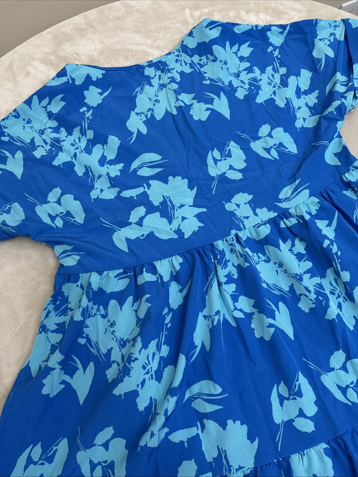 Womans Floral Blue Short Sleeve STRETCH Summer Dress Size LARGE 8/10 NEW!