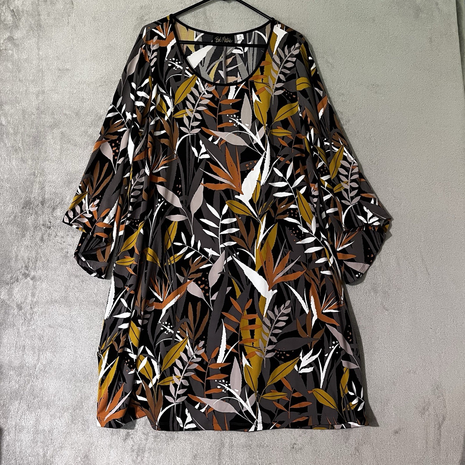 Bob Mackie Knee Length Dress Brown Black Gold Womens XL Kimono Sleeve
