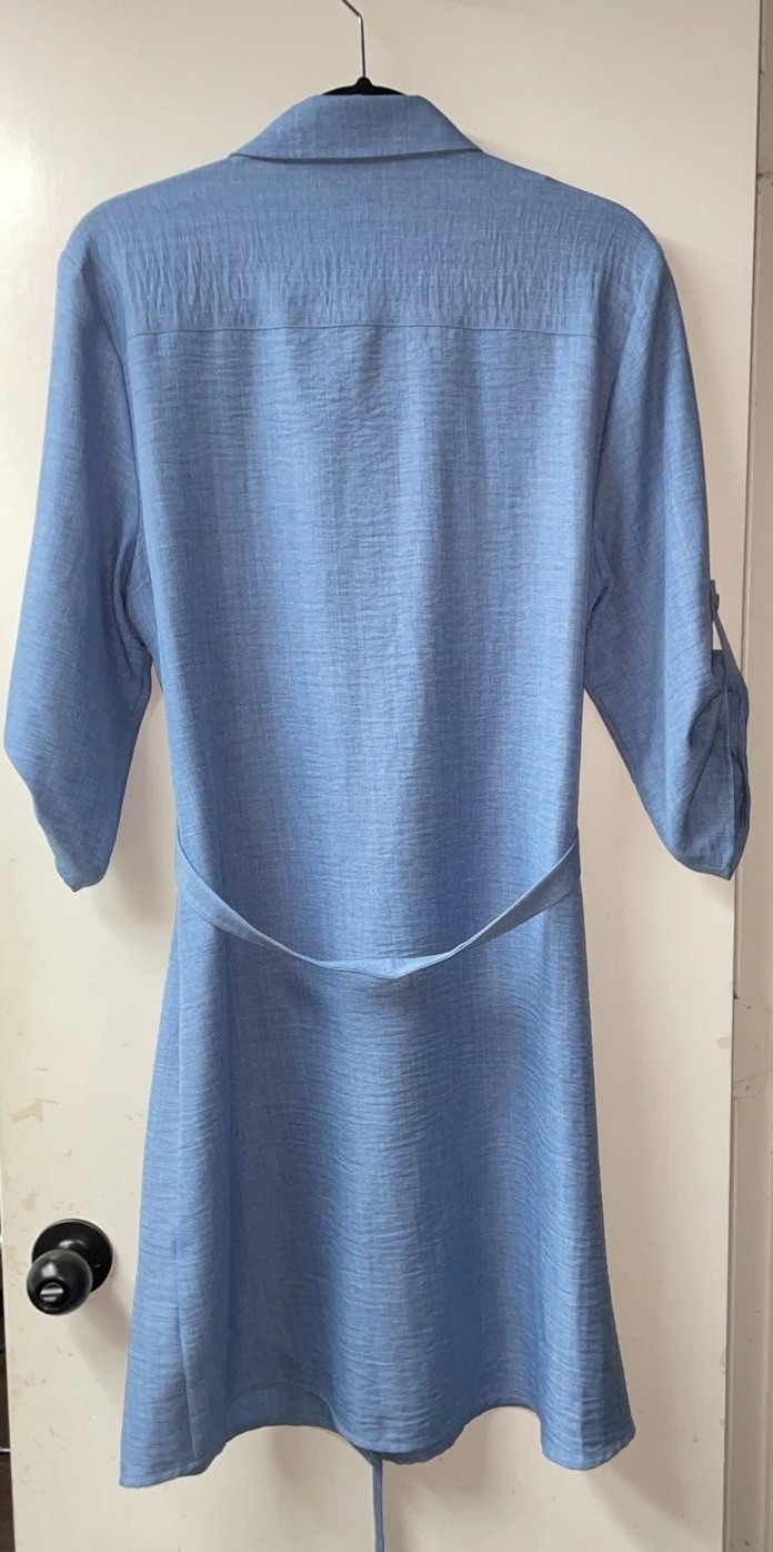 Emma And Michelle Large Blue Chambray Polyester Shirt Dress Women’s