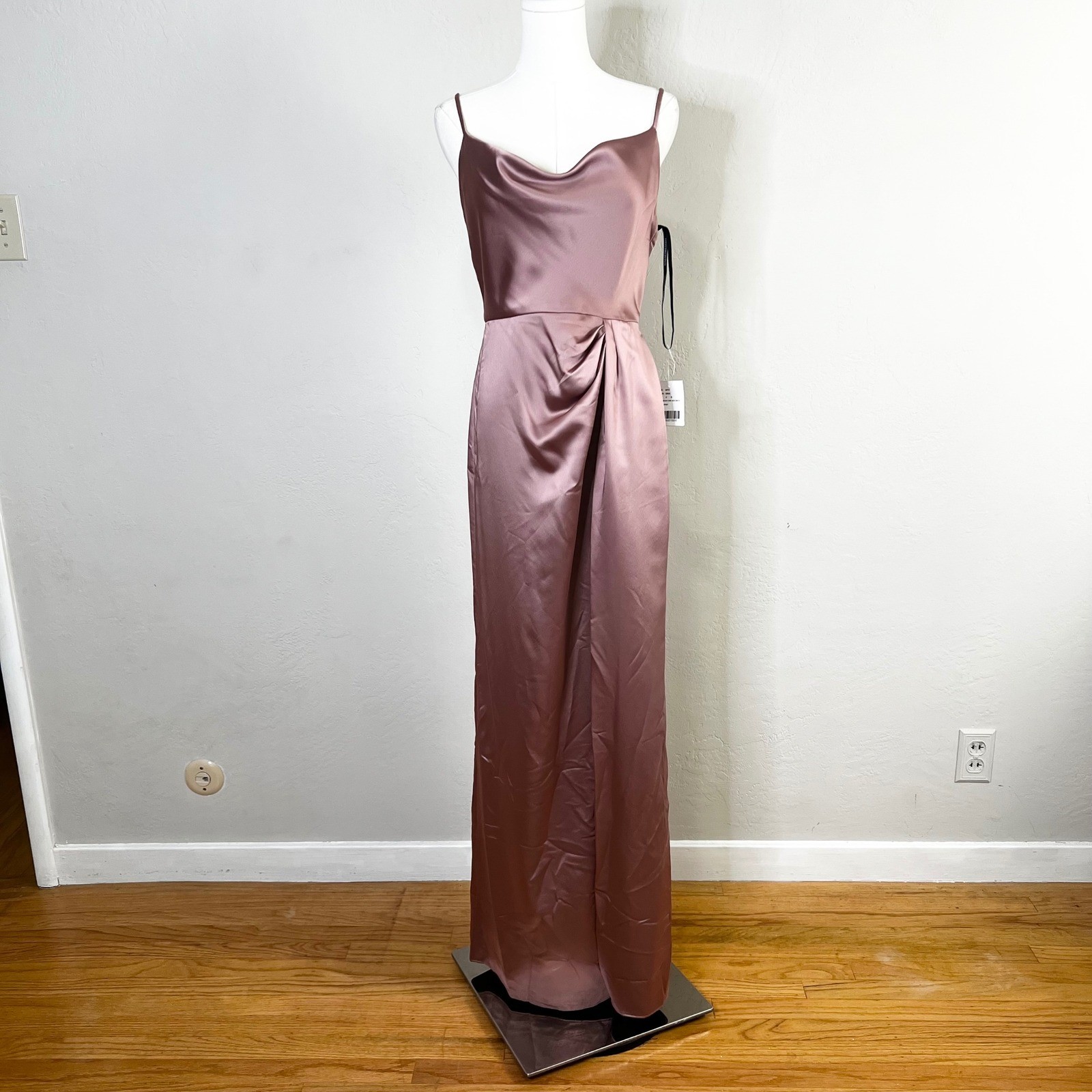 Dessy Collection 3072 Sienna Satin Charmeuse Cowl Neck Maxi Dress Formal Size 4