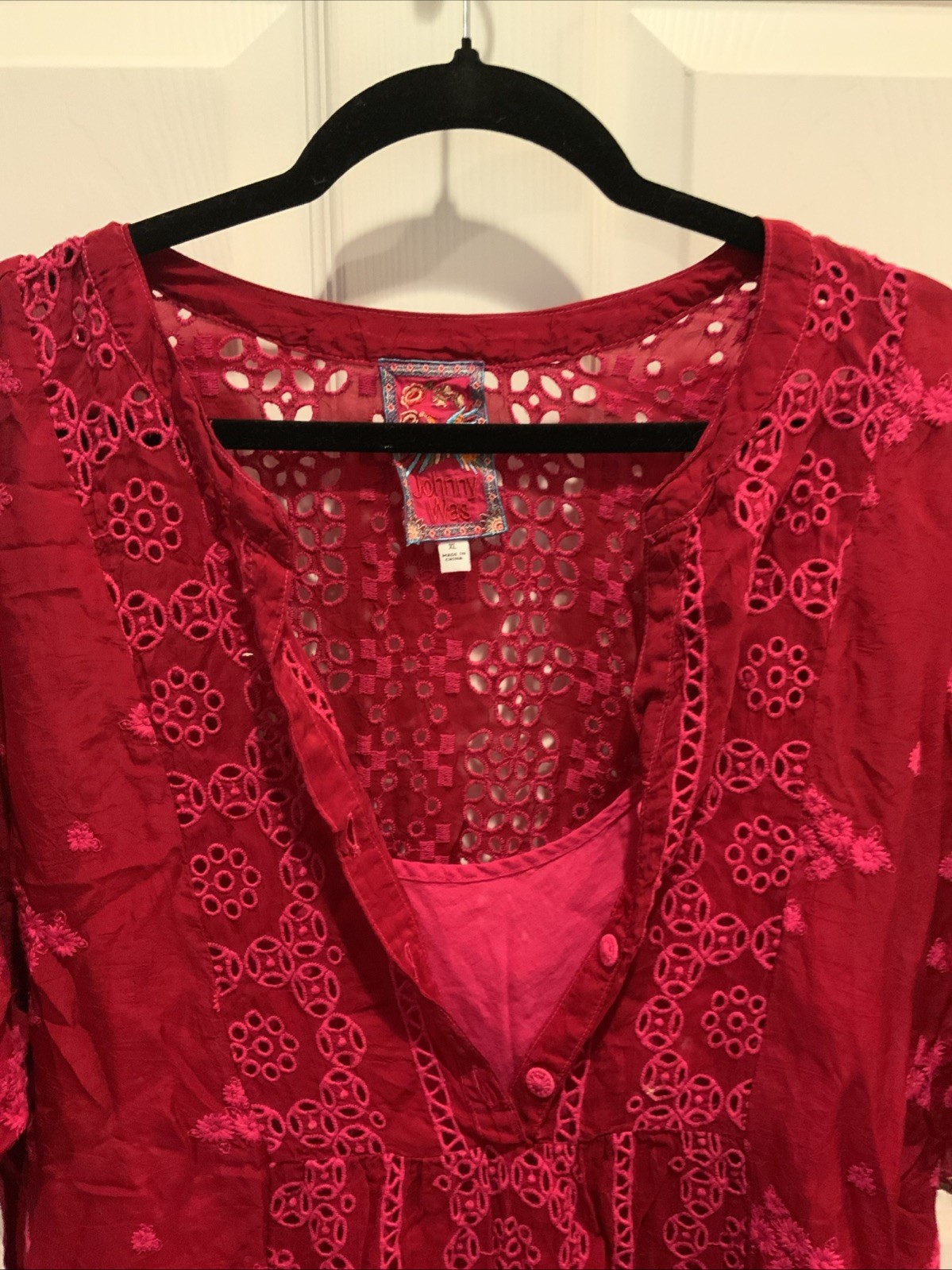 Johnny Was Beautiful Raspberry Eyelet Dress. Xl