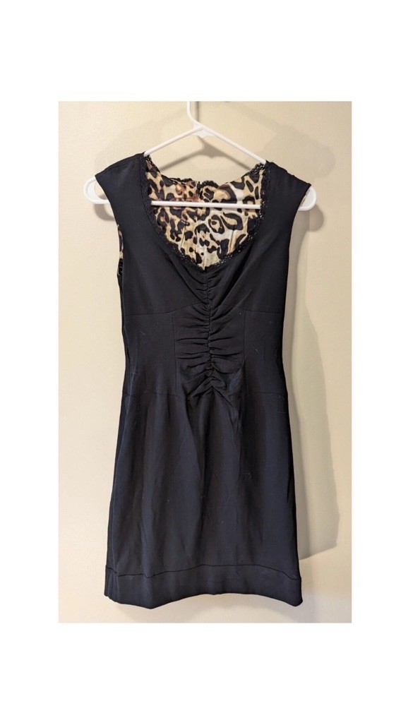 BEBE Black & Leopard Reversible Silk Dress XS NWT