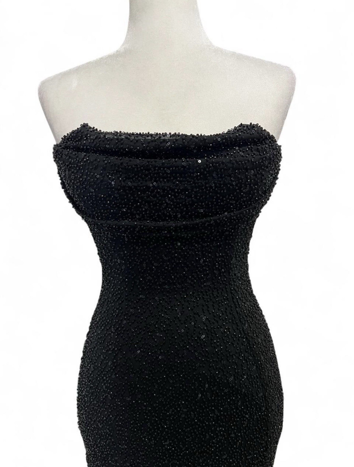 Oh, Polly La Rochette Beaded Bandeau Cowl Neck Maxi Dress Black, Size 2