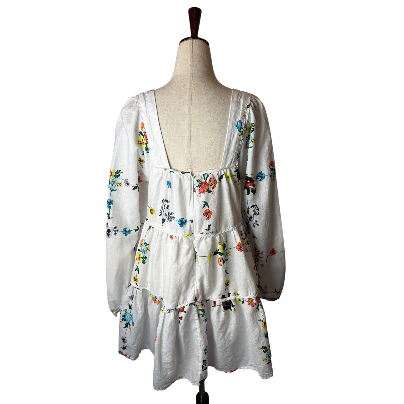 Sancia Arlette Dress Women Medium White Floral Linen Cotton Boho Cottagecore