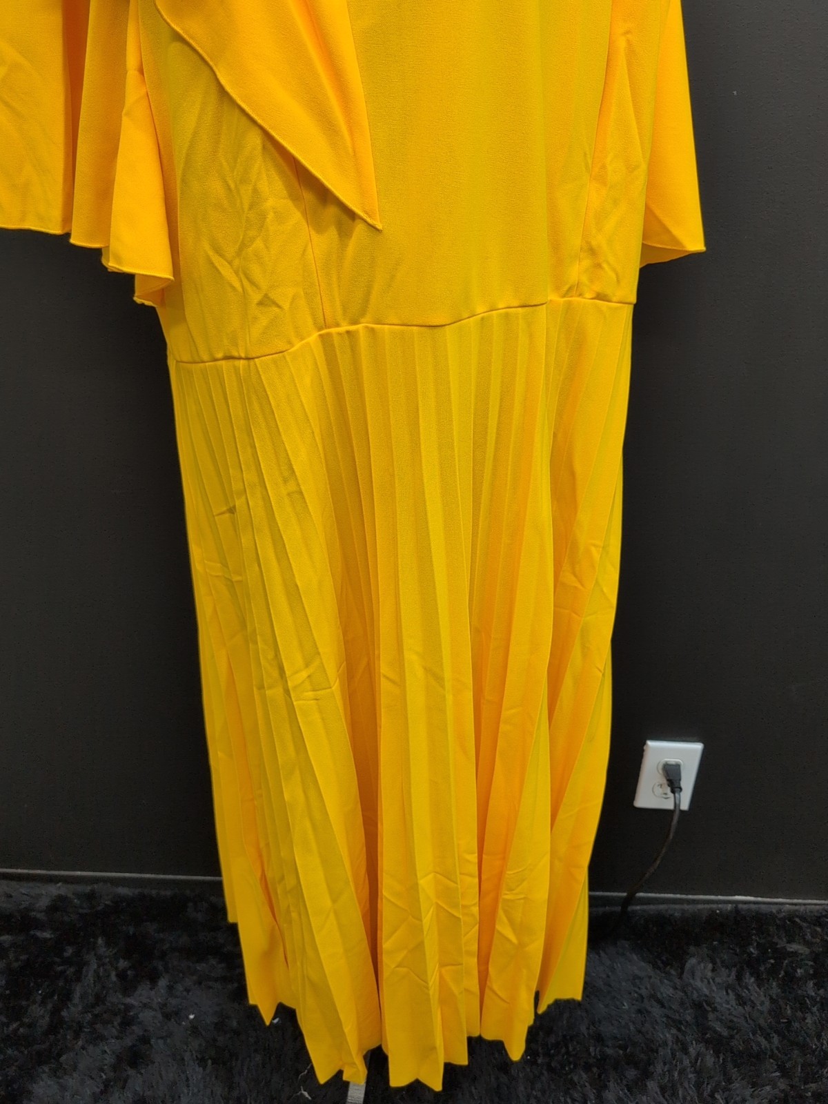 Aomei Asymmetrical Neck Ruffle Short Sleeve Women’s Pleated Dress XL Yellow