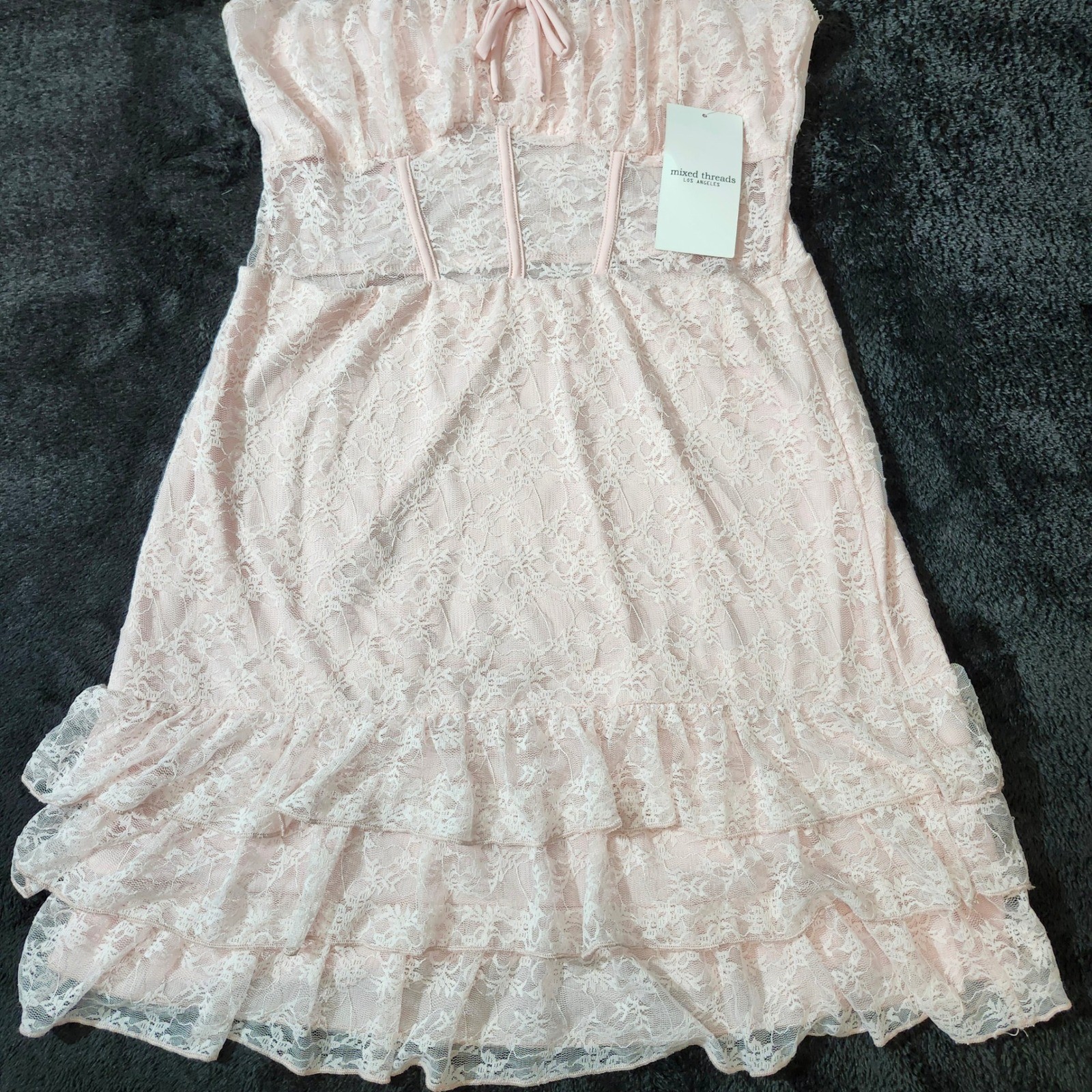 Mixed Threads LA Pink Lace Tiered Ruffle Mini Dress Corset Style IR1205-HU03 L