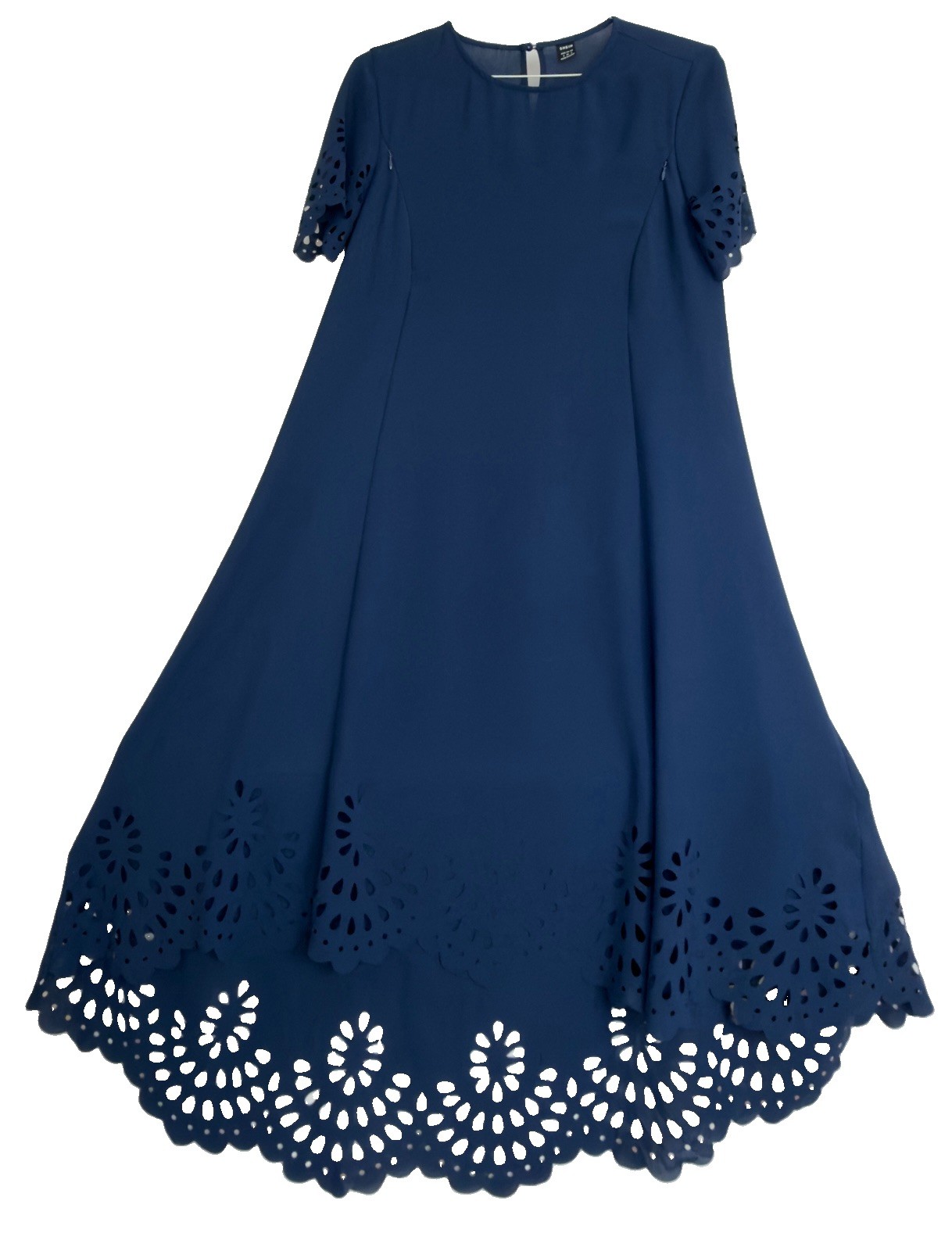 SHEIN Navy Nursing Dress S High Low Laser Cut Floral A-Line Breastfeeding
