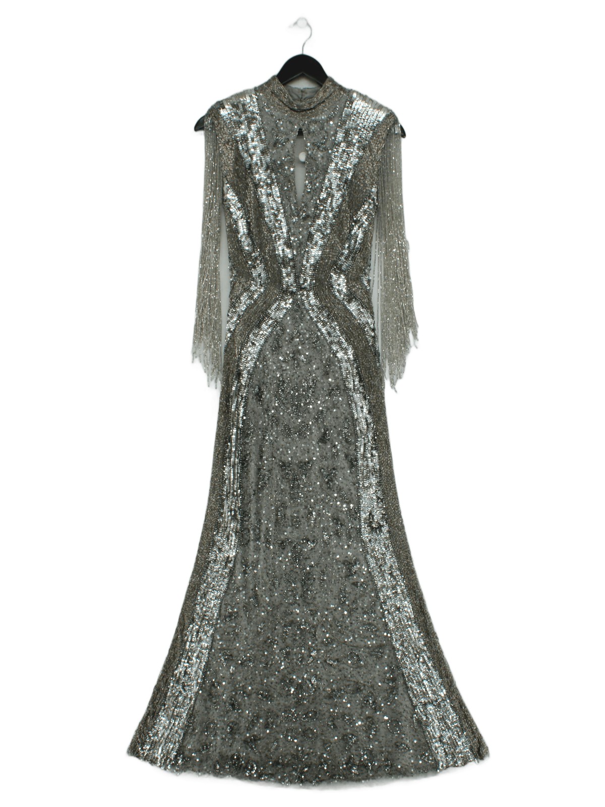 Karen Millen Maxi Dress UK6 in Silver RRP £399