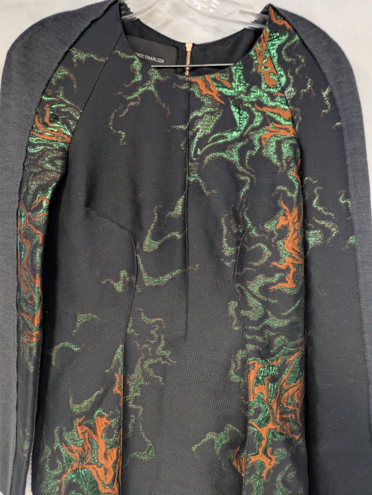 Cedric Charlier RARE Black/Gray/ Blue Metallic Brocade Dress Sz. US 10