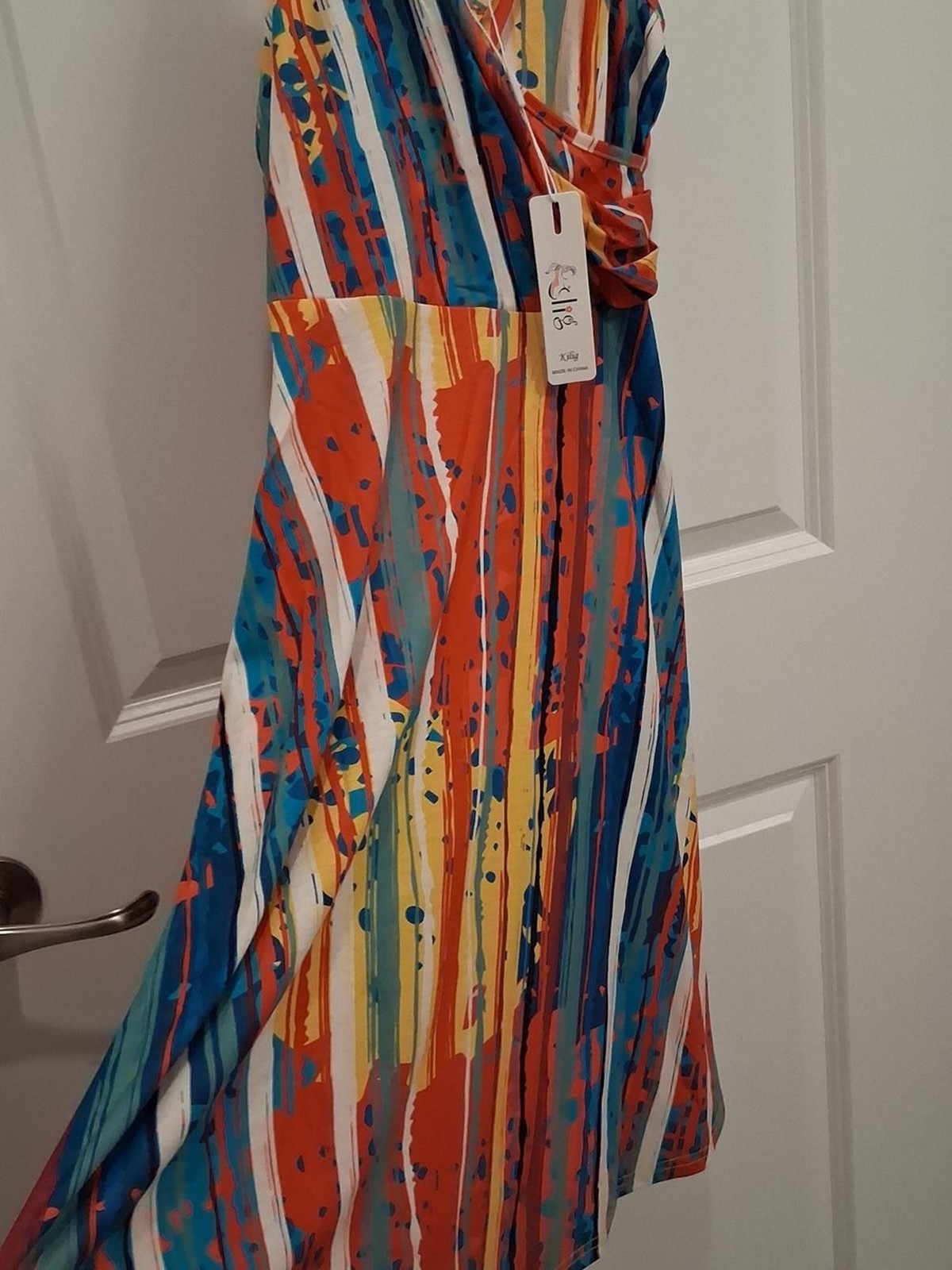 Kilig Orange, Blue & Yellow Striped Midi Dress #beach #colorful
