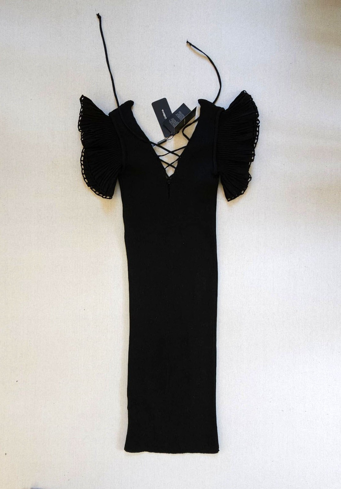 Dolce & Gabbana Black Ribbed Knit Mini Dress Open Back Lace Up