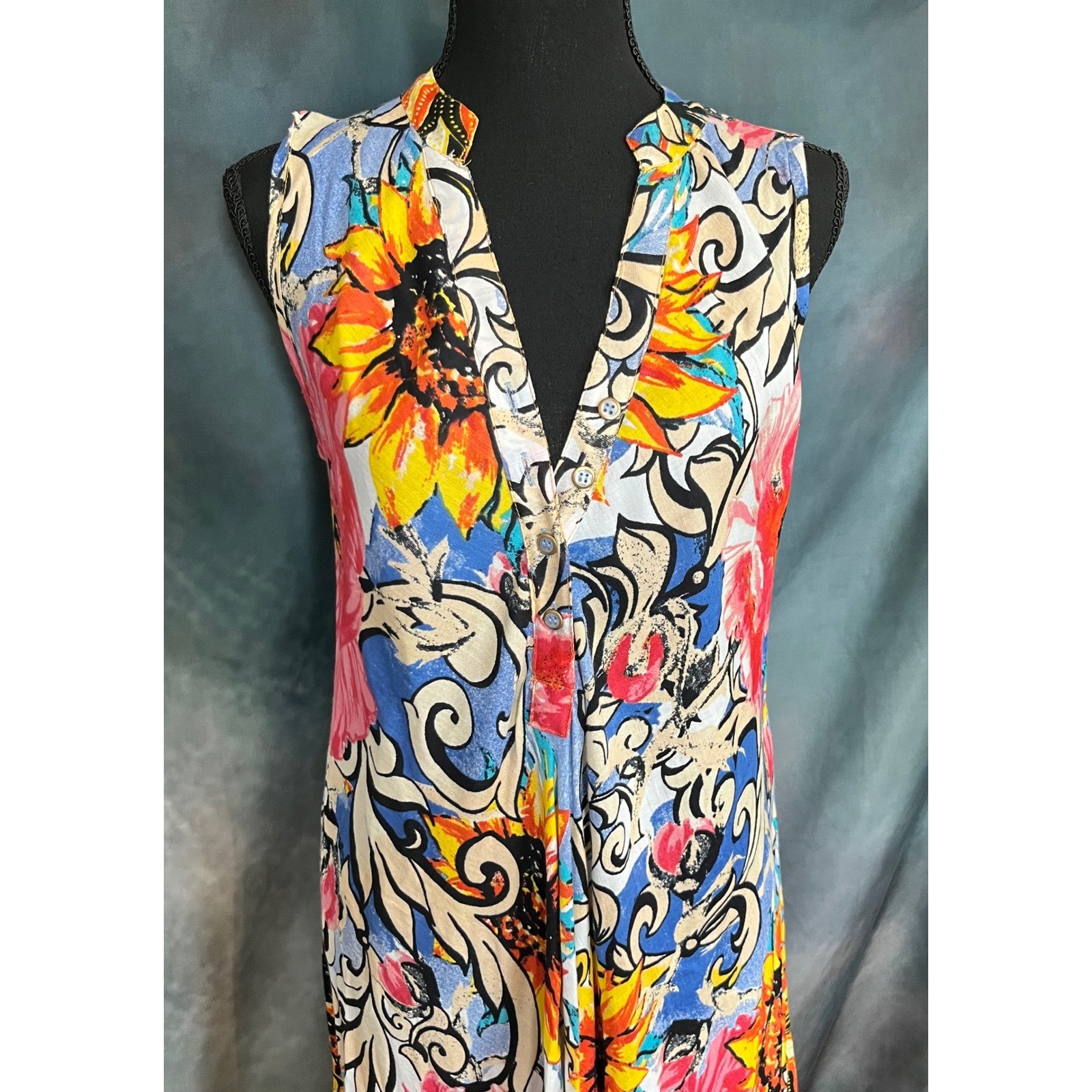 Seven Islands New York Sleeveless Floral Dress Colorful Bohemian Size Small