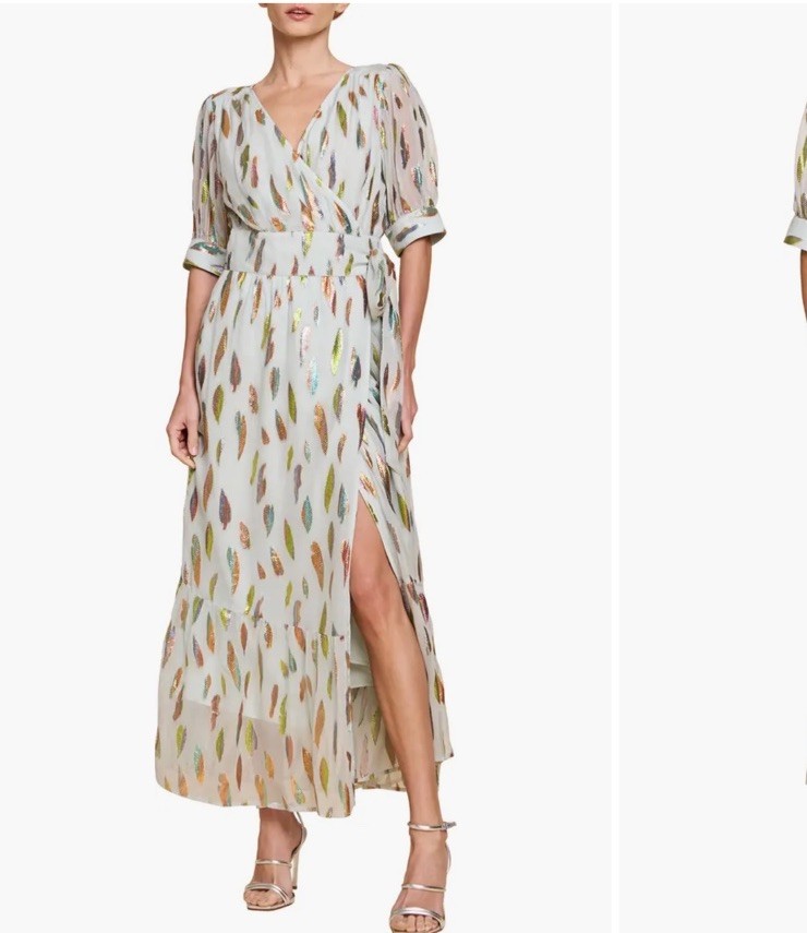 NWT Ciebon Whitney Metallic Print Wrap Dress Dove Gray Size XS Nordstrom