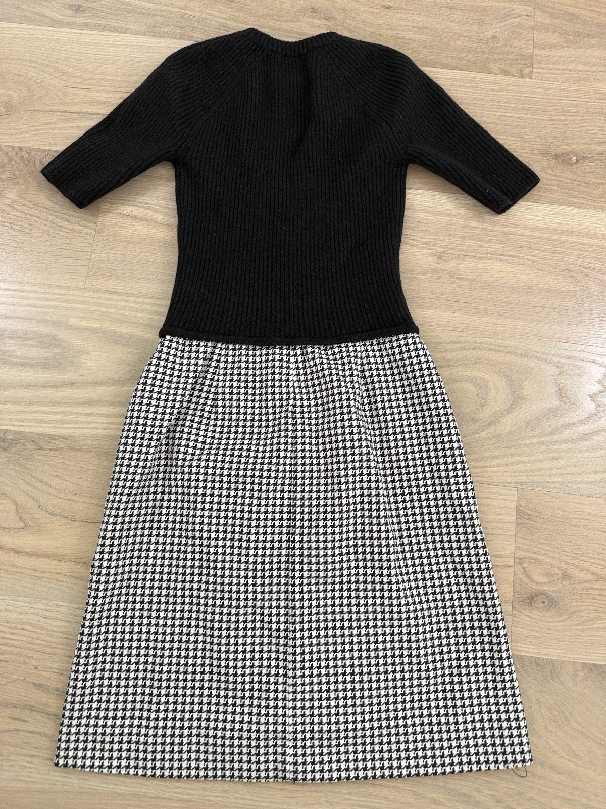 Theory Black White Houndstooth Crew Neck Half Sleeve Sheath Knee Dress P