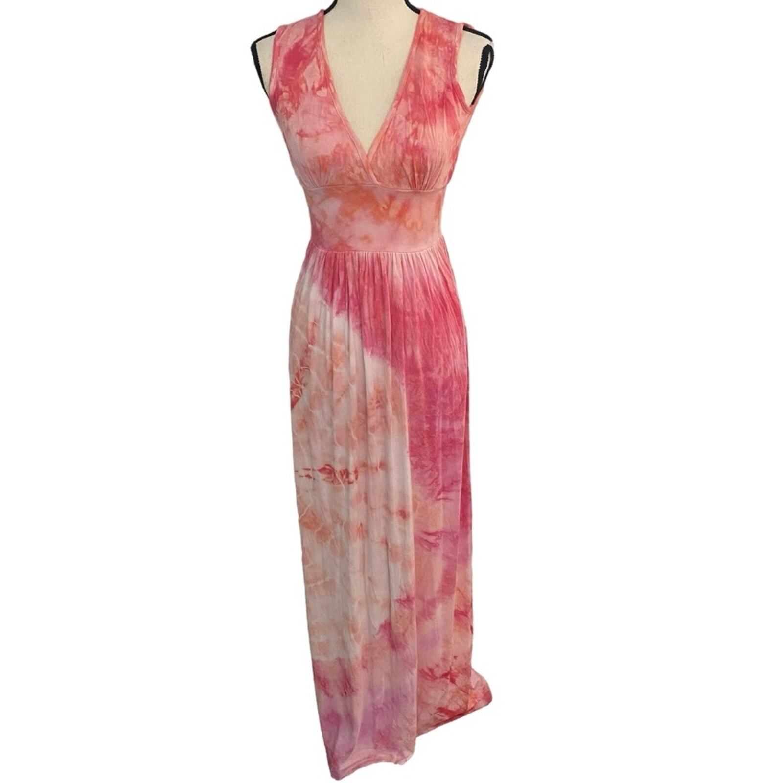 Love Tanjane Pink and Orange Tie-dye Maxi Dress Size Small Beach Resort Coastal