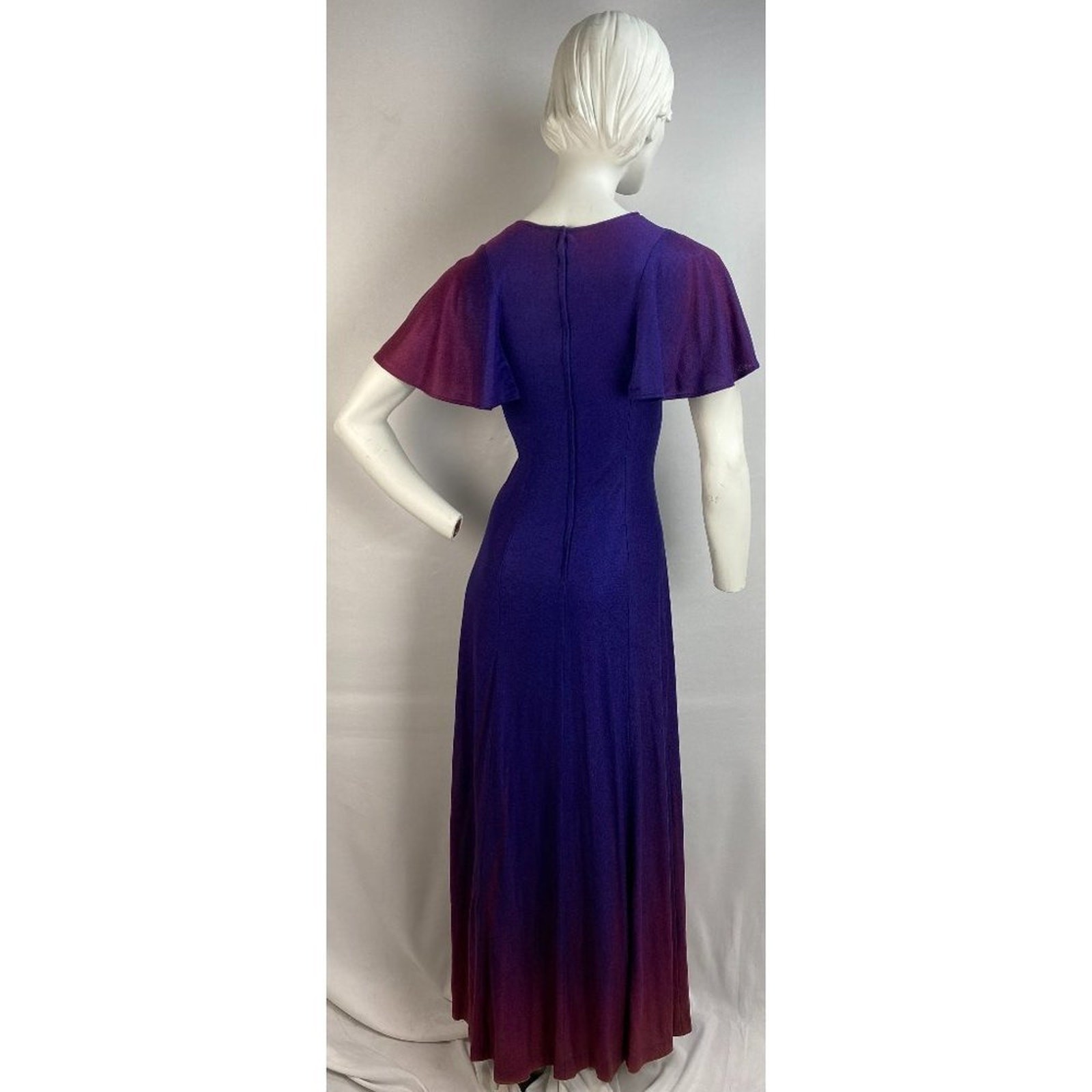 Vintage Terry Cloth Cap Sleeve Tie Maxi Dress Gradient Purple Pink sz 4