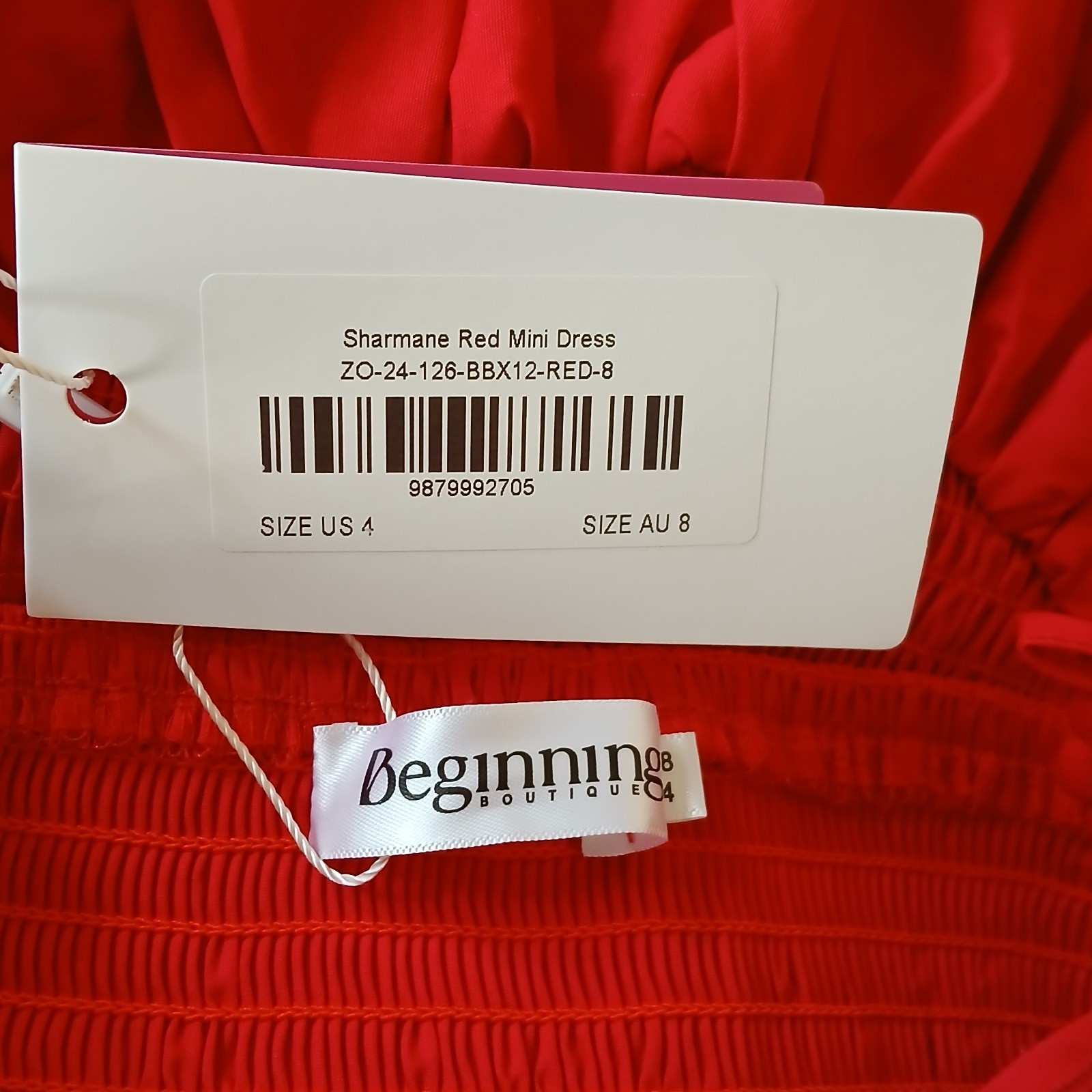 Beginning Boutique Womens Sharmane Red Smocked Drop Basque Waist Mini Dress 4