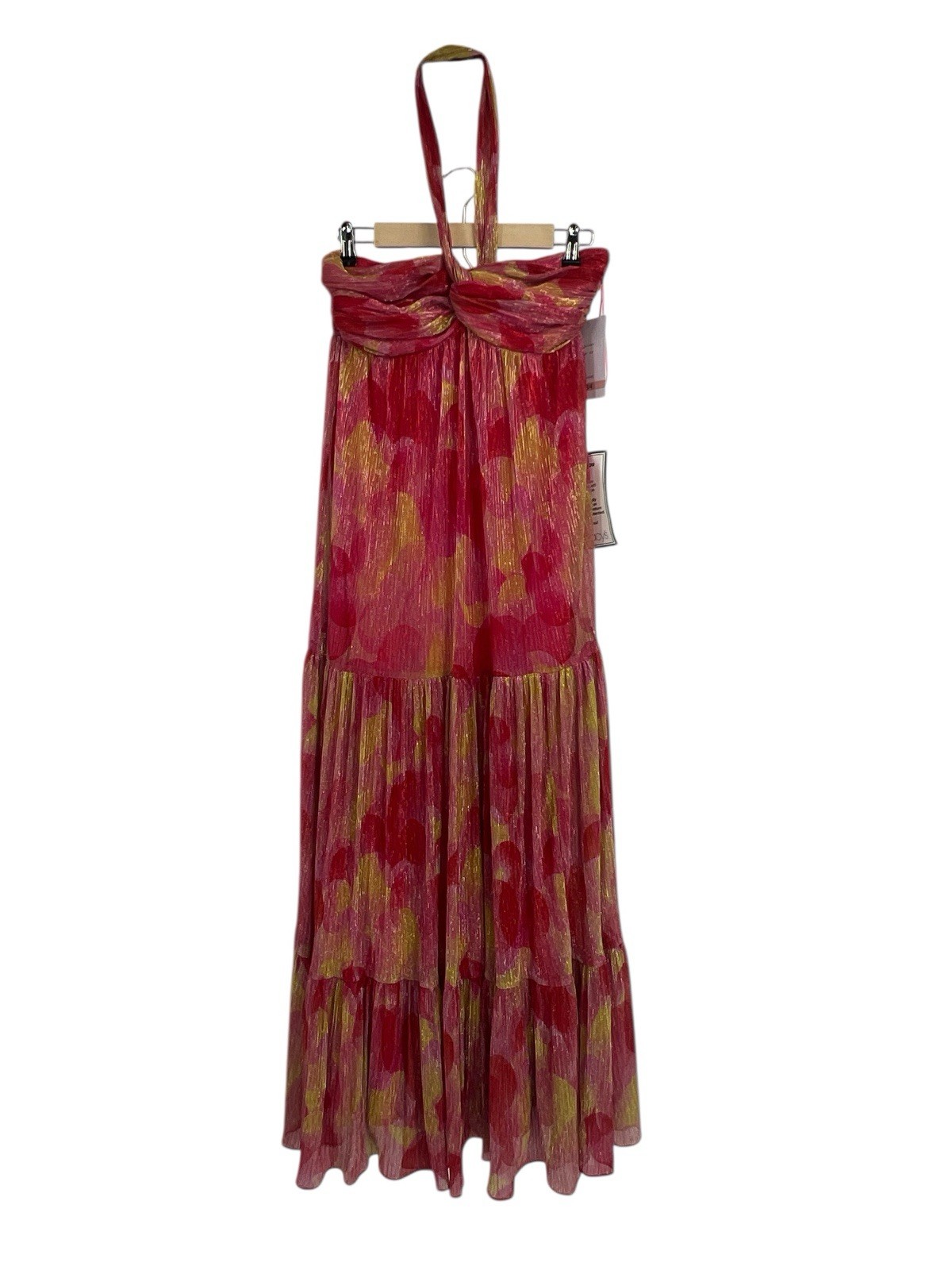 Violet Weekend Shimmer Red Pink Tiered Maxi Dress Sunset Pineapple 3/4 NWT
