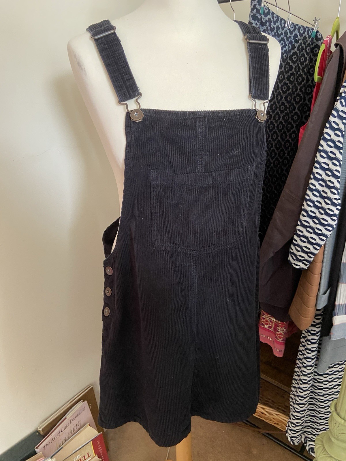Next Black Corduroy Dungaree Pinafore Dress Size 12 Pre-Loved