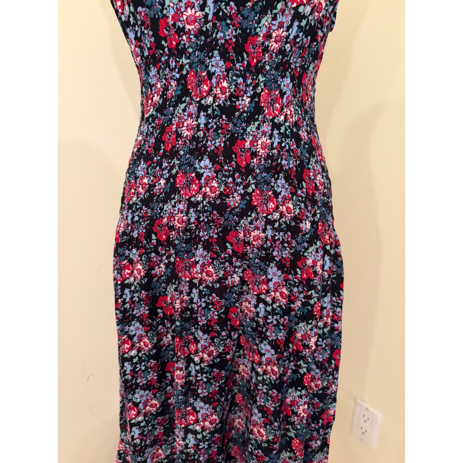 Maje Lolita Floral Smocked V-Neck Mini Dress Multicolor Viscose Size 2 M