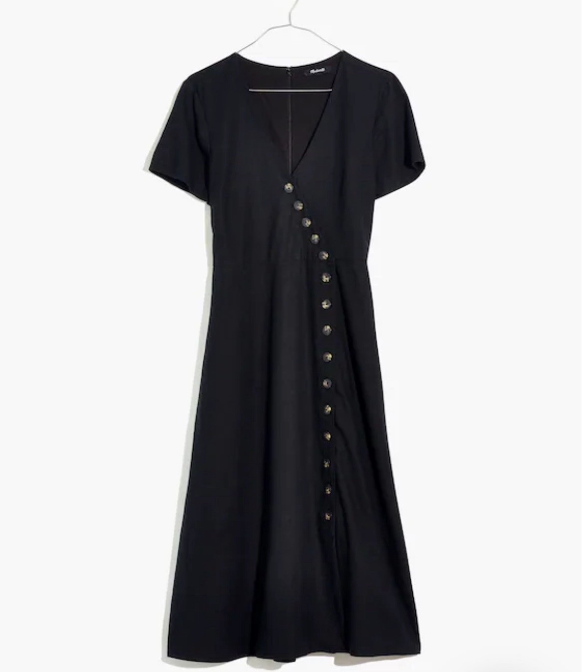 Madewell Linen Blend Button-Wrap Midi Dress, Black, size 8