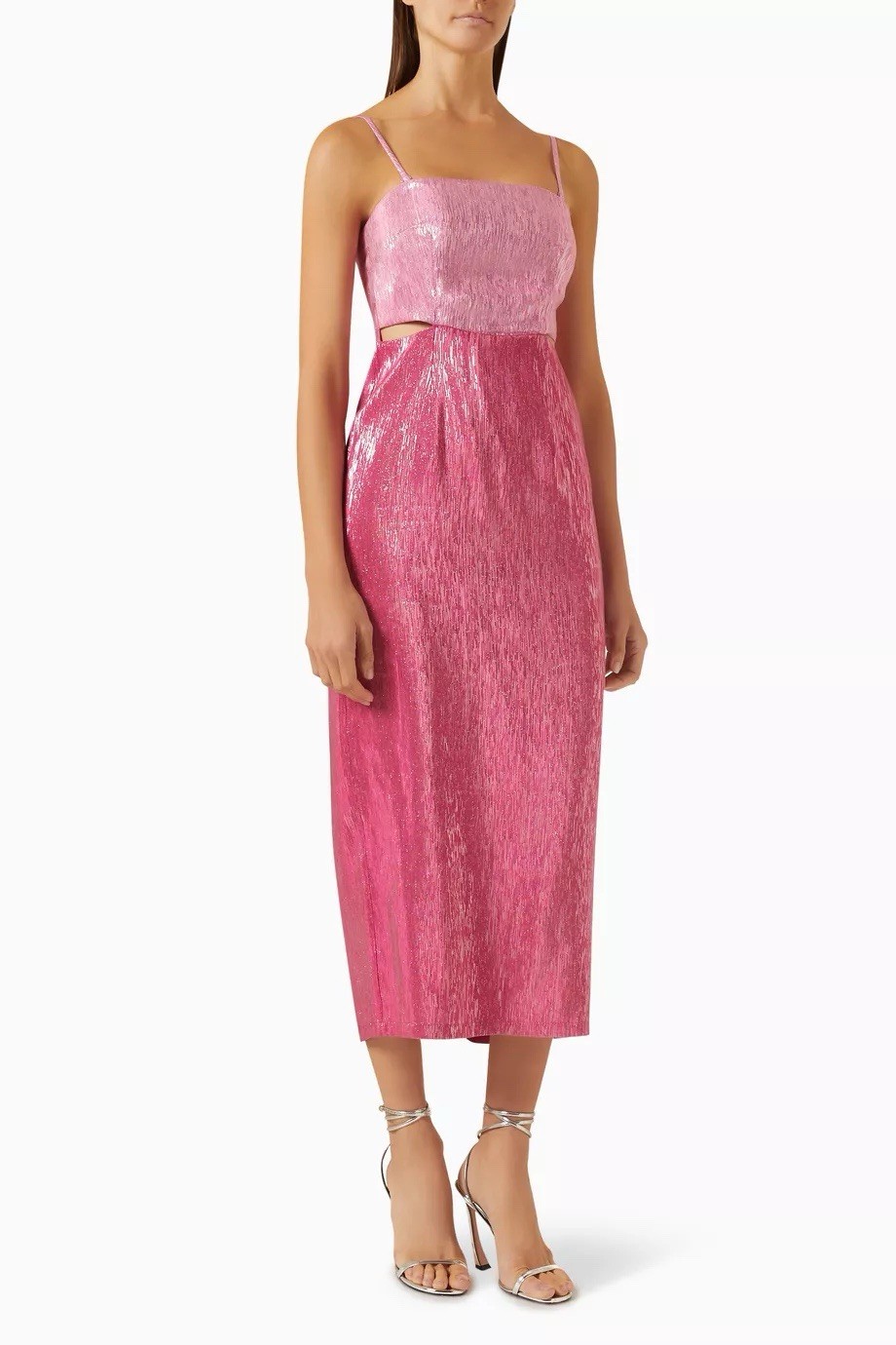 MINKPINK Vida Pink Lurex Metallic Cutout Midi Dress NWT Size M Medium US 6-8
