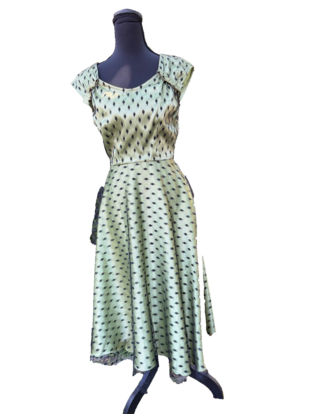 Vintage Inspired Stop Staring Emerald GreenSwing Midi w Black Tulle Overlay