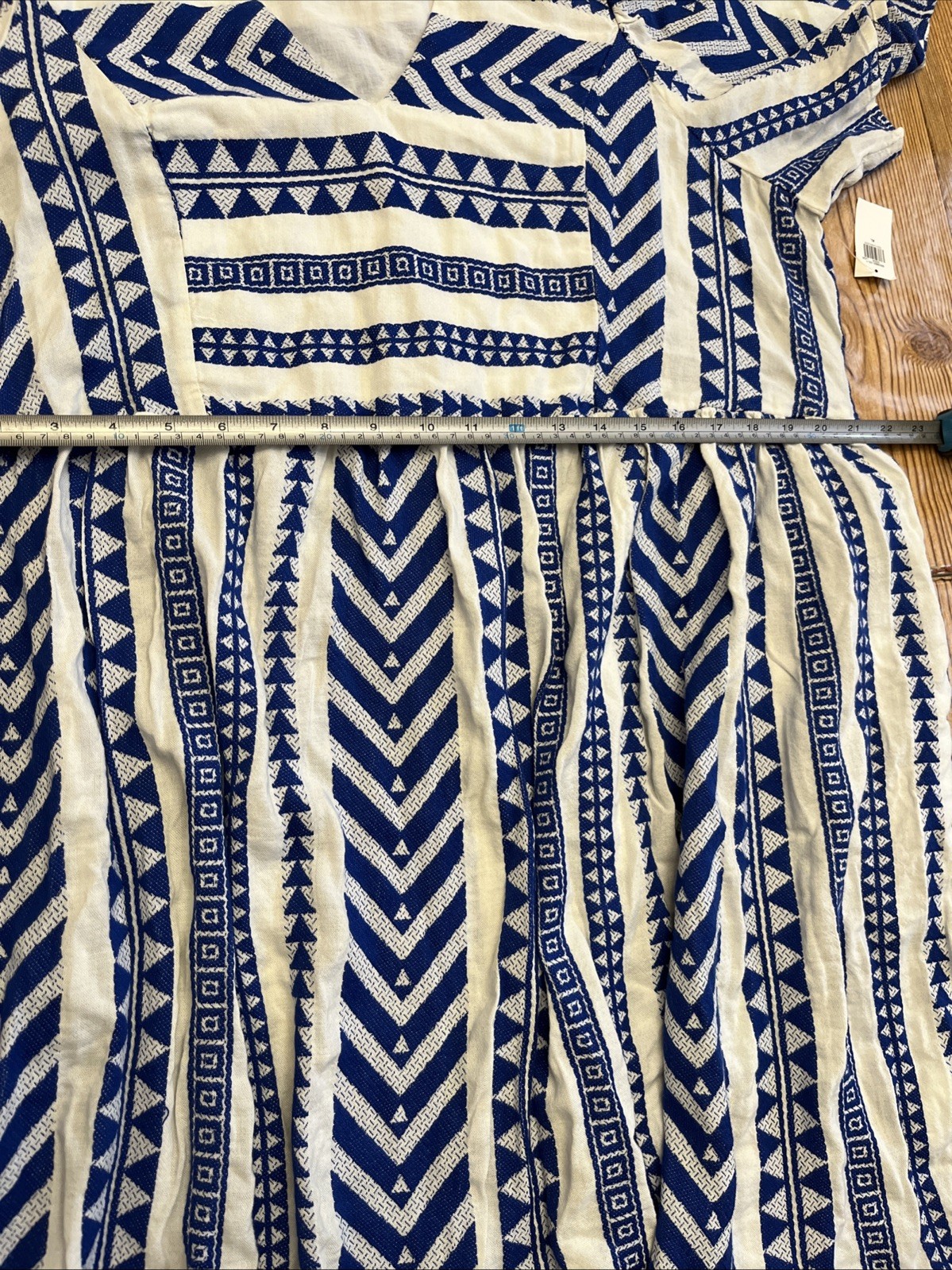 Old Navy Blue & White Tribal Aztec Jacquard Airy Dress Pockets Grecian Sz Lg NWT