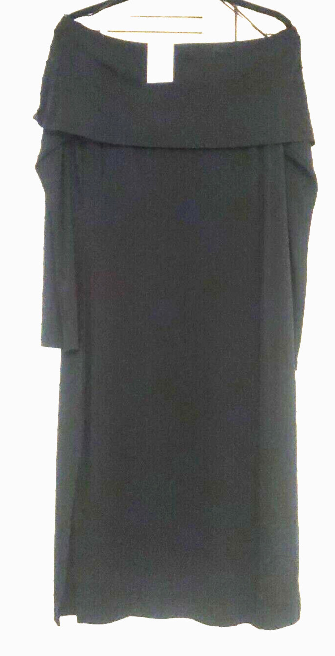 New H&M Long Sleeve Off Shoulder Fold over Midi Knit DRESS sz.L Side slits