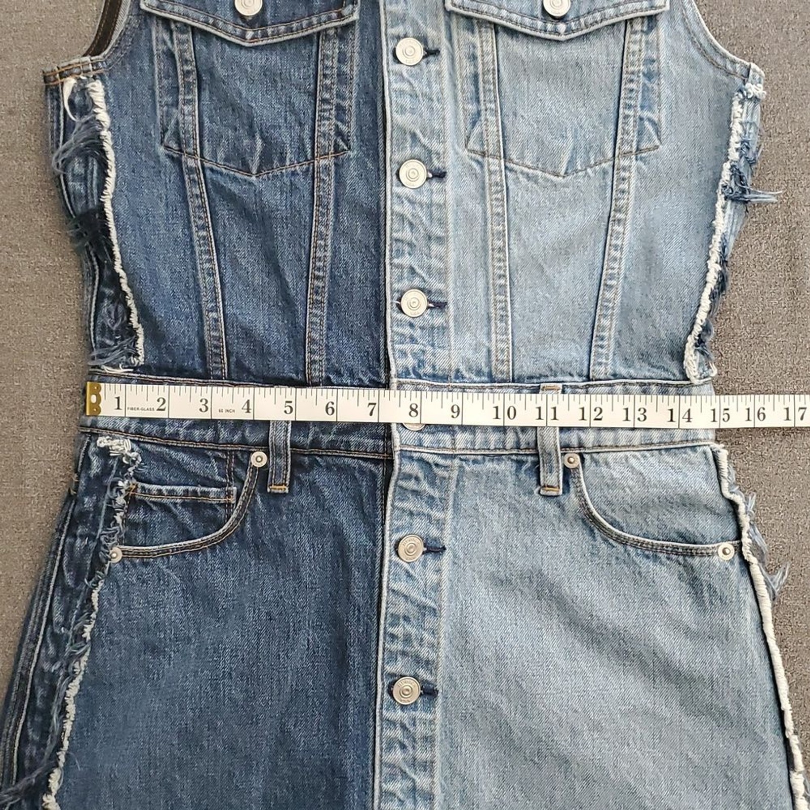 HUDSON Two-Toned Distressed Button-Down Sleeveless Denim Dress SIZE: M