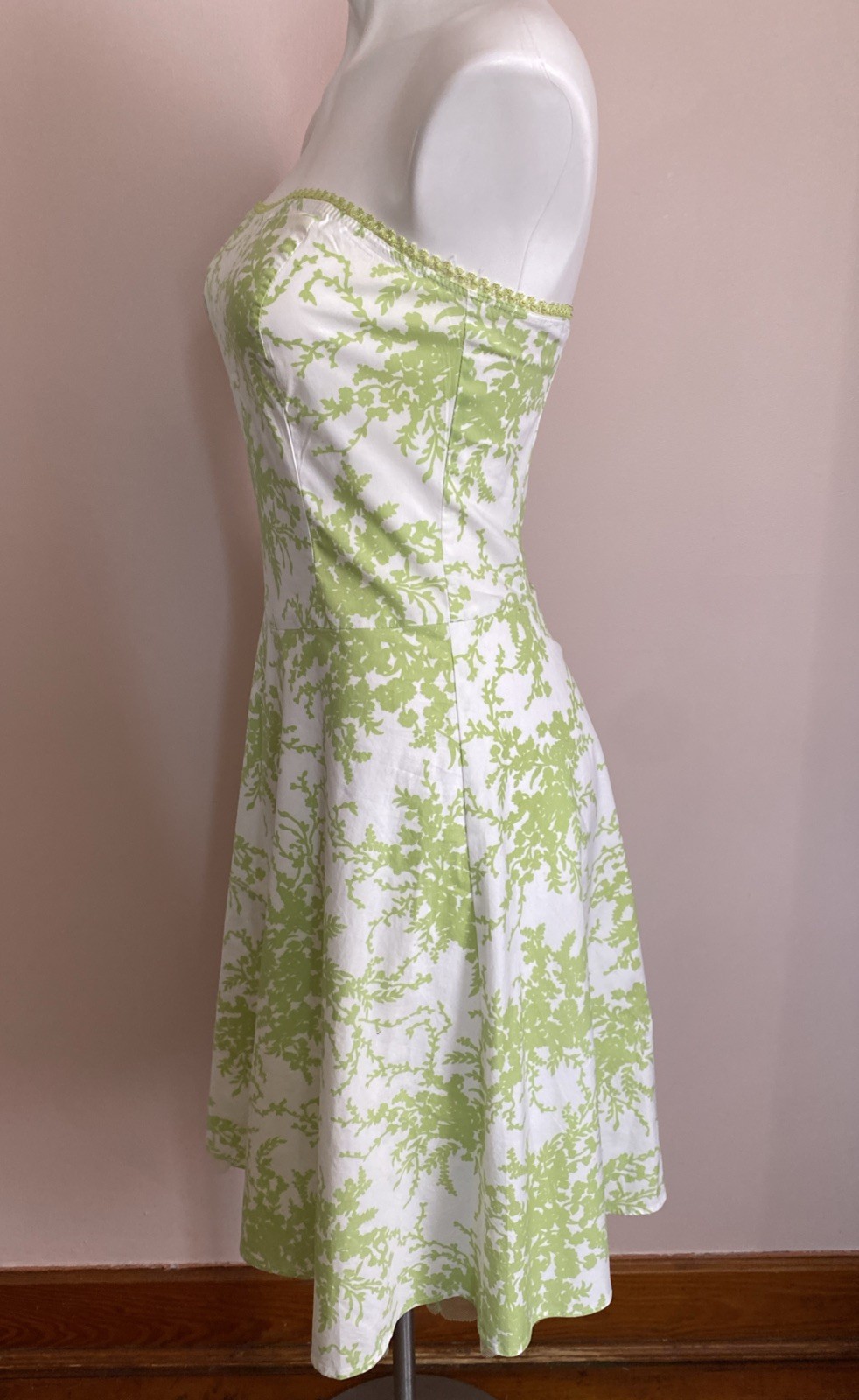 VTG Y2K Studio Y Strapless Green White Floral Dress Fit Flare Fairy 3 Small