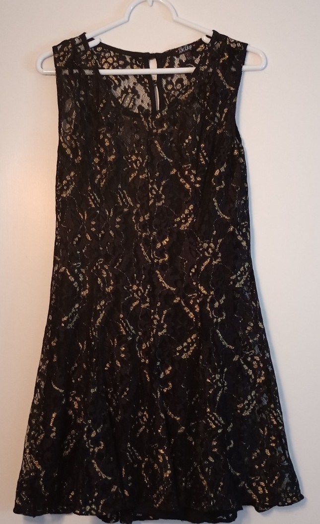 Vintage BeBop Junior’s Black & Gold Lace Fit & Flare Sleeveless Dress Size L