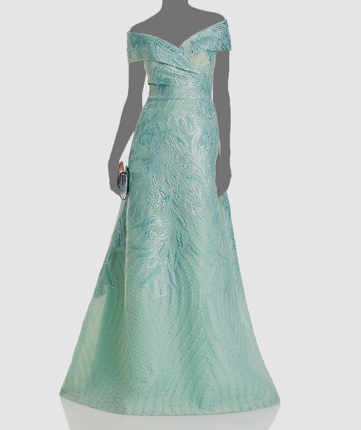 Rickie Freeman by Teri Jon Women’s Green Metallic Off-Shoulder Dress Size 6