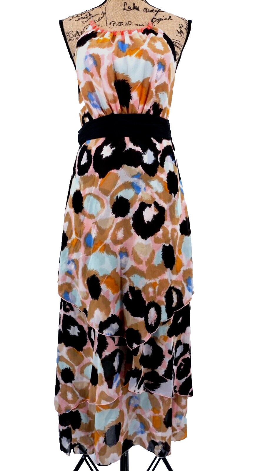 Matthew Williamson Women Dress 4 Halter Tiered Ribbon Waist Chiffon Gown Formal