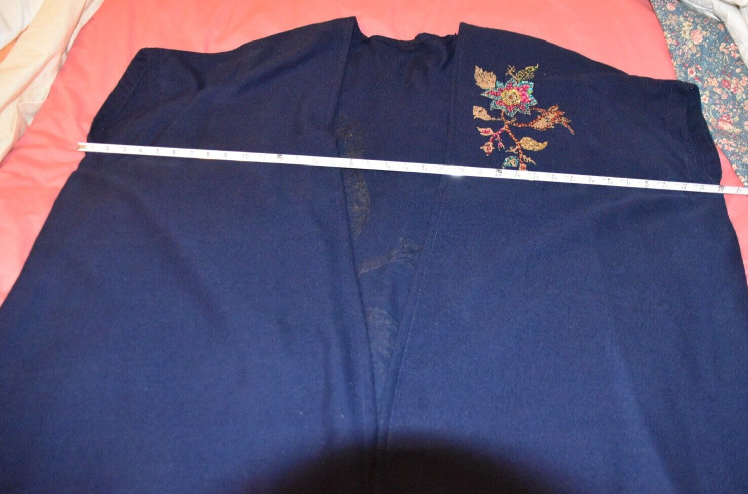 Custom Exotic Dark Blue Navy Full Length Contrast Painted, Sequined Robe Caftan