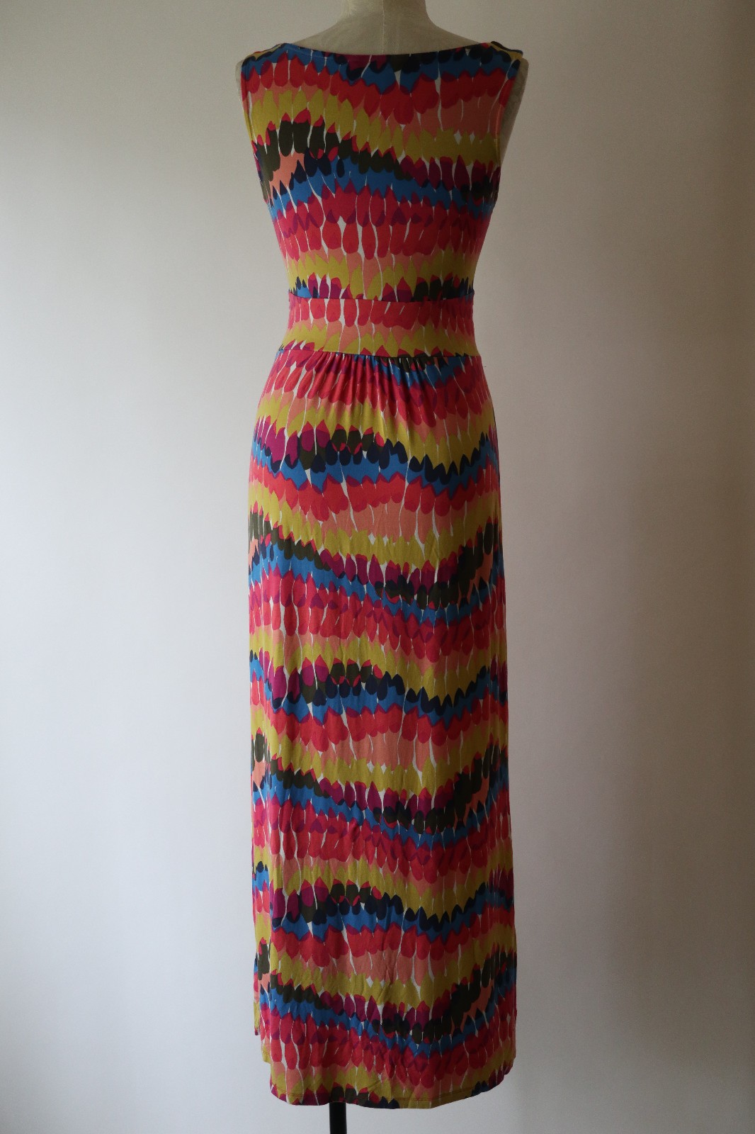 Boden Pink Blue Rainbow Stretchy Jersey Knit Sleeveless Long Maxi Dress Women 6R