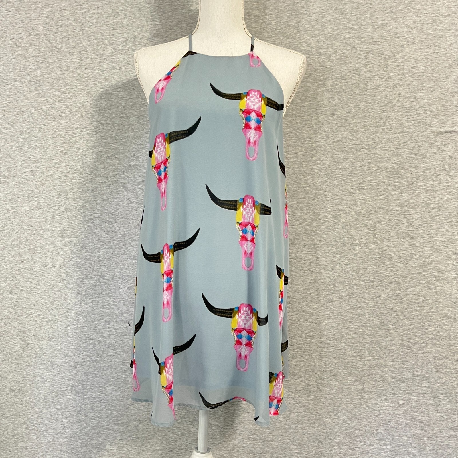 Show Me Your MuMu Dress Womens Small Blue Gomez Mini Longhorn Southwest Texas