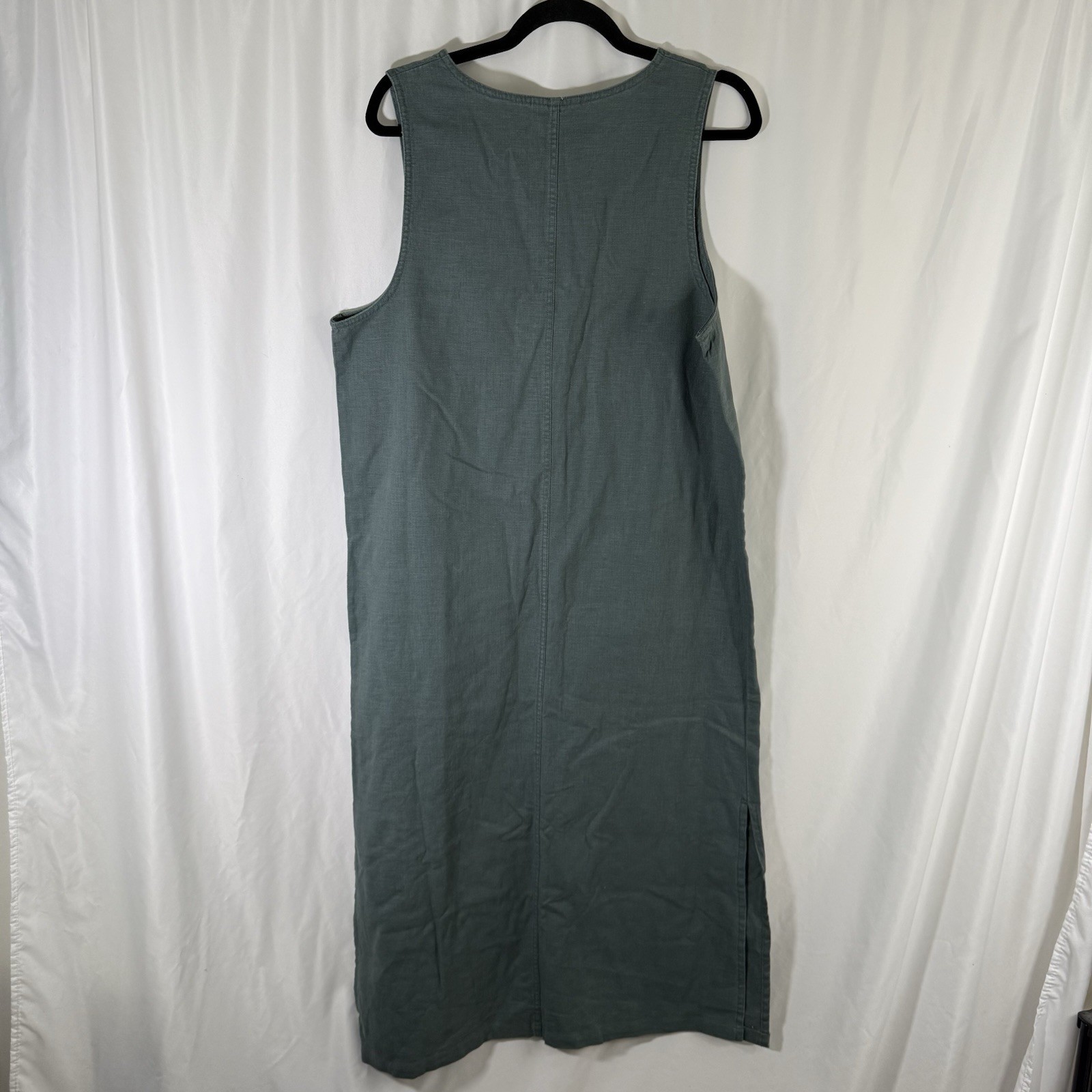 Original TY Wear Linen Blend Maxi Dress Womens 16 Green Sleeveless Vneck Pockets