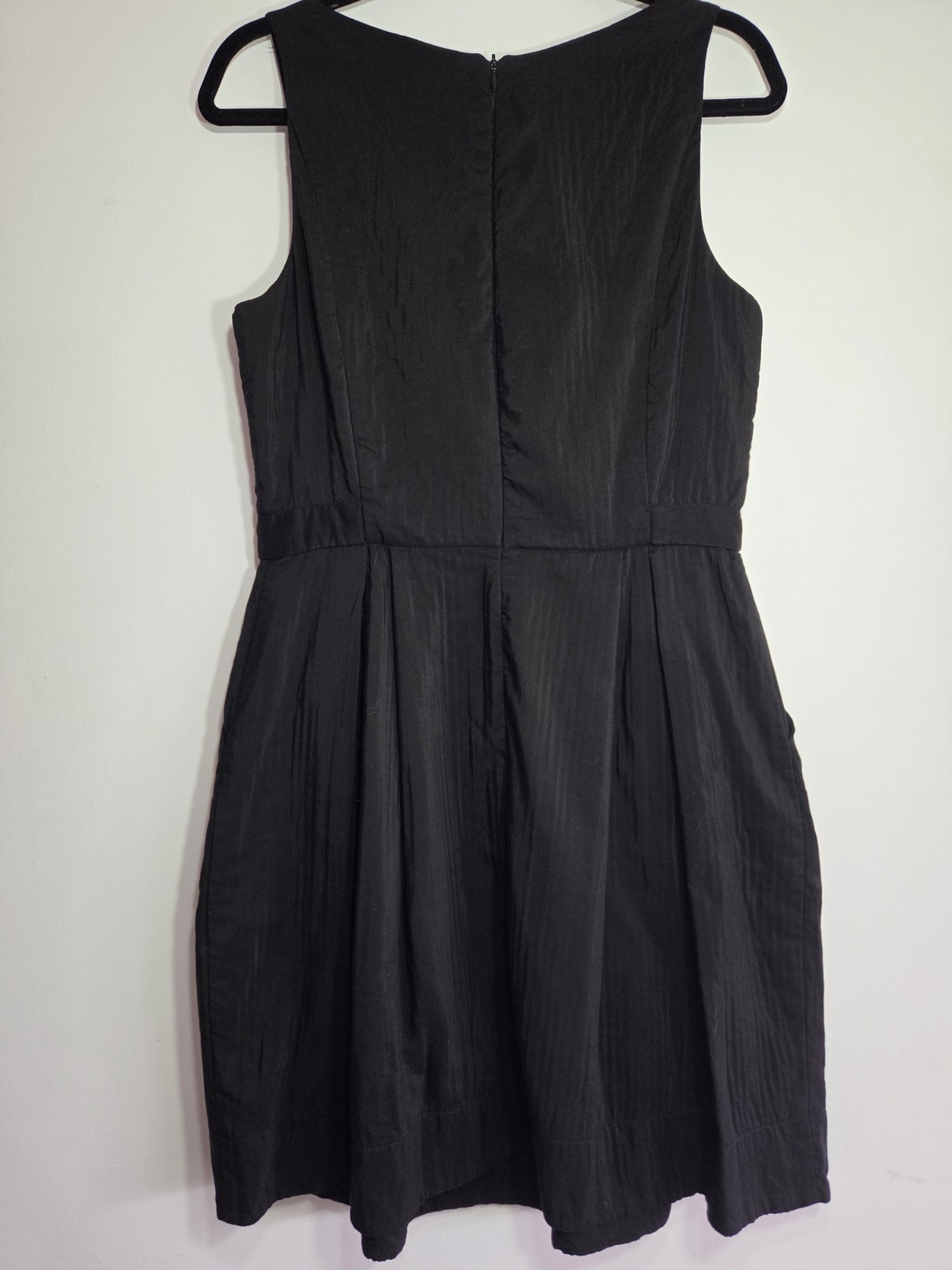 Cue Black Fit & Flare Square Neck Sleeveless Pleated Pockets Zip Dress 12
