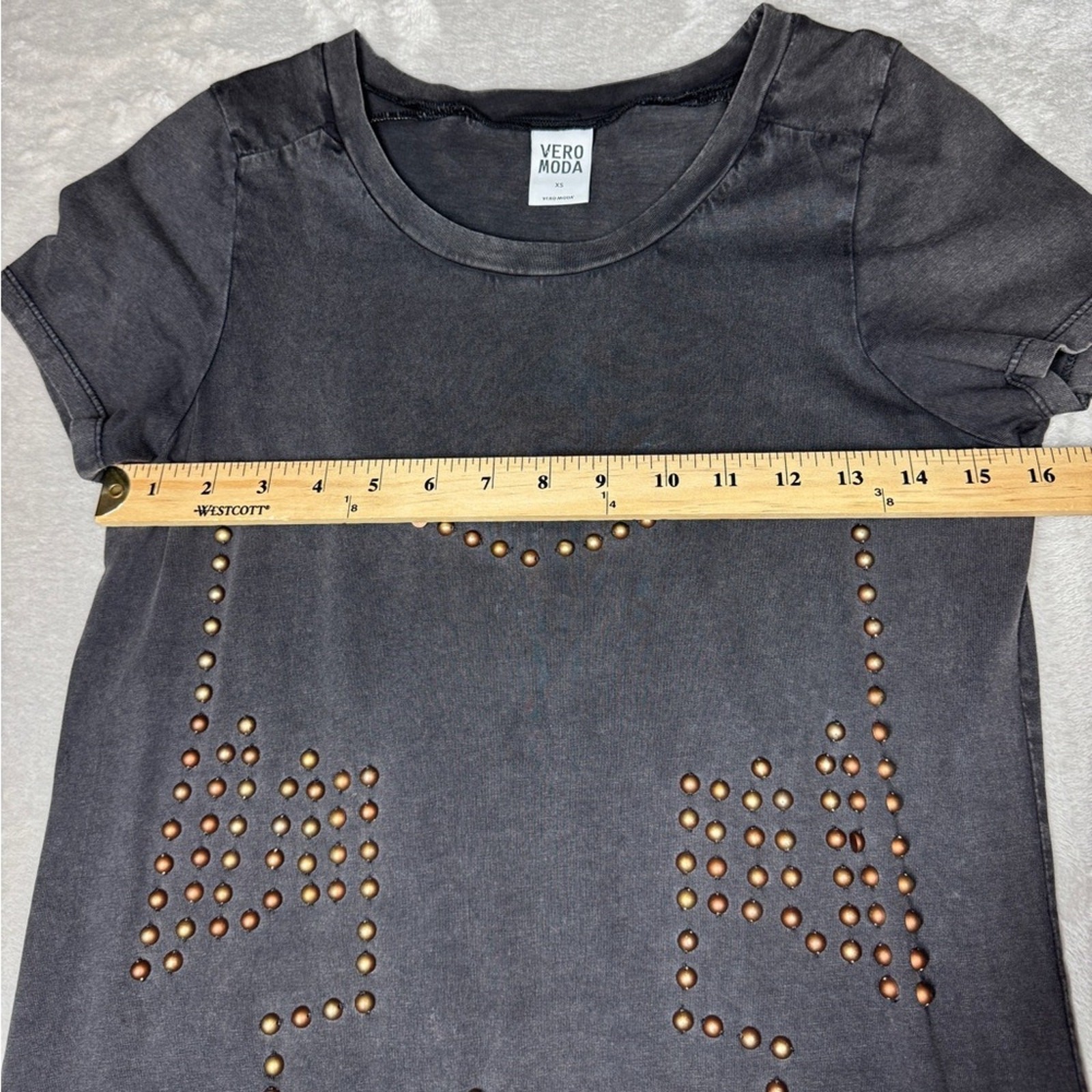 Vero Moda Grey Brown Beaded Grunge Rock Step Up Hem Mini Tunic T-Shirt Dress XS