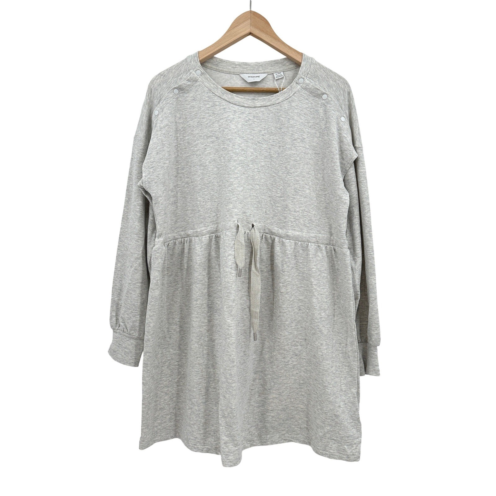 Seraphine Cassidy Grey Casual Drawstring Maternity Nursing Dress Size M NWT