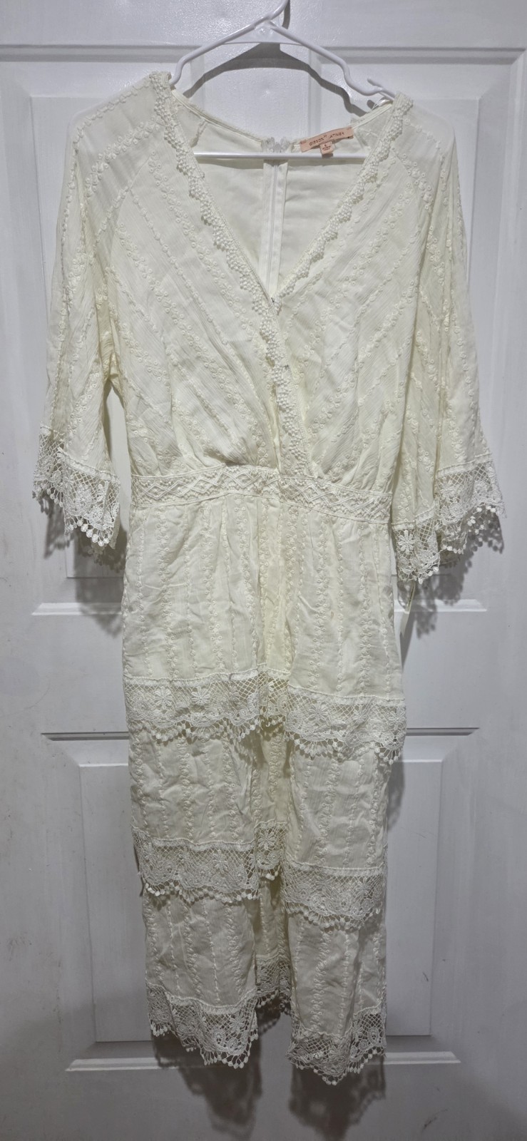Gibson Latimer Ivory Crochet Lace Trim Tiered Dress Women L- NWT (See Pics)