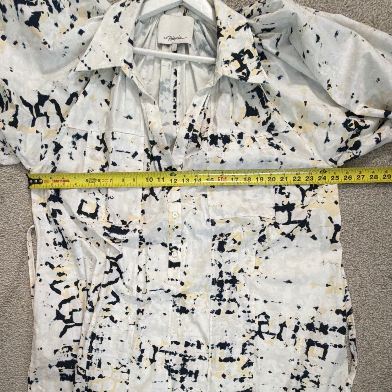 3.1 Phillip Lim Womens Large White Abstract Ink Blot Cotton Lantern Shirt Dress