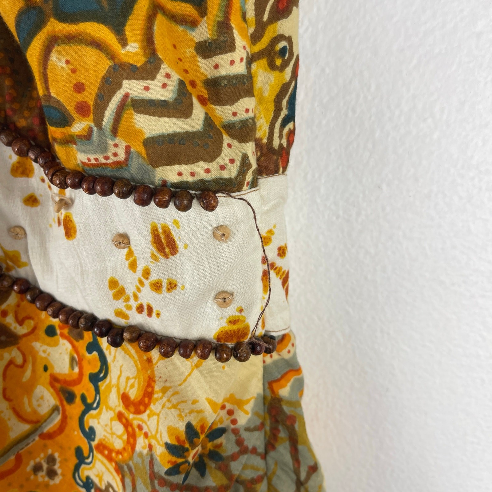 Alberto Makali Halter Cotton Brown Yellow Printed Beaded Boho Dress Women’s 8